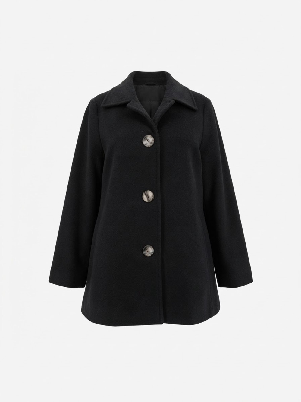 VINCI Italy Womens Black Wool Cashmere Swing Coat Size 40 A Line 3 Button
